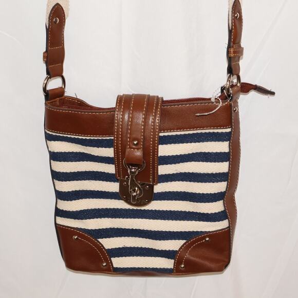 Vintage Chaps Medium Canvas and Leather Purse, Three inner pockets blue white - Picture 1 of 16